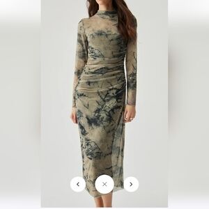Ruched mesh midi dress